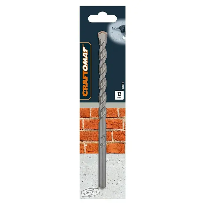 Craftomat Beton- & Steinbohrer - Durchmesser Bohrer: 12 mm, Arbeitslänge: 200 mm - Aufnahme eines Craftomat 12 mm Spiralbohrers, der ideal für Arbeiten an Mauerwerk geeignet ist und präzise Bohrergebnisse liefert.
