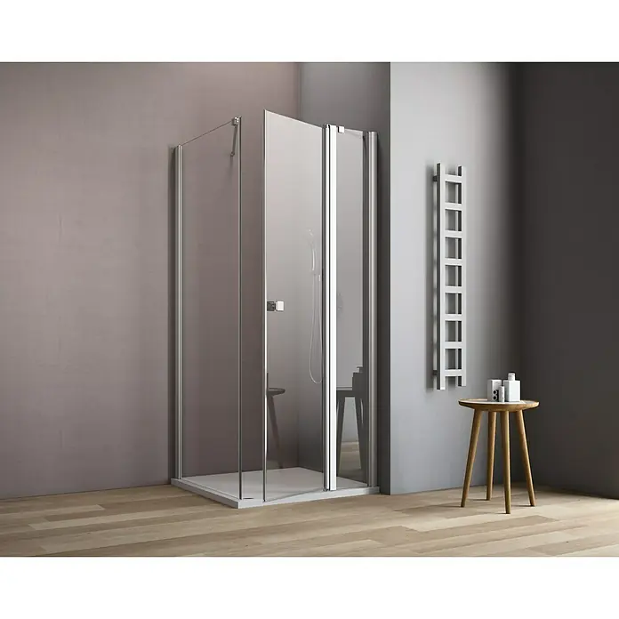 GEO Hit Eckdusche B-F200 - 90 x 120 x 202,2 cm, Beschichtet, Silber, Glasstärke: 6 mm, DIN Anschlag: Rechts - Elegante Duschkabine mit klaren Glaswänden und modernem Design. Die Duschkabine fügt sich nahtlos in jedes Badezimmer ein.