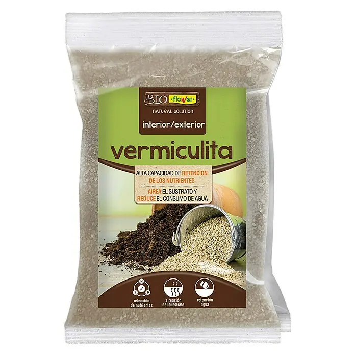 Flower Vermiculita - 5 l - Un paquete de vermiculita Bio Flower, un mejorador de suelo natural para uso interior/exterior, que retiene los nutrientes y reduce el consumo de agua.