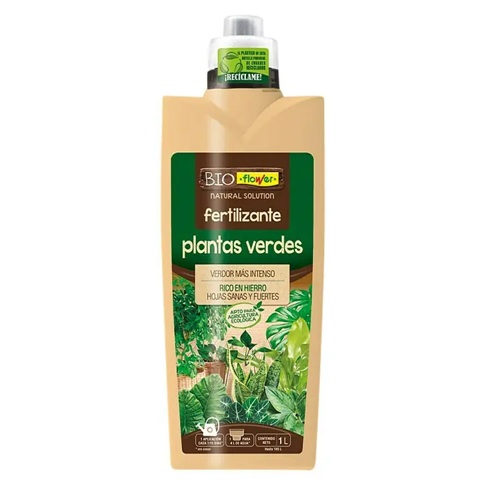 Flower Fertilizante para hierbas Plantas verdes - 1 l - Imagen de un fertilizante Bio-Flower para plantas verdes, que promueve un verde intenso y hojas sanas, en una botella de 1L.