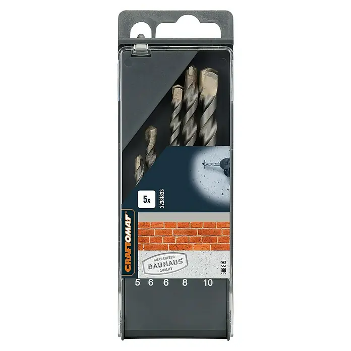 Craftomat Beton- & Steinbohrer - 5 -tlg., Durchmesser Bohrer: 10 mm - Ein Set von fünf Craftomat Steinbohrern in verschiedenen Größen (5, 6, 6, 8 und 10 mm) in einer Kunststoffverpackung.