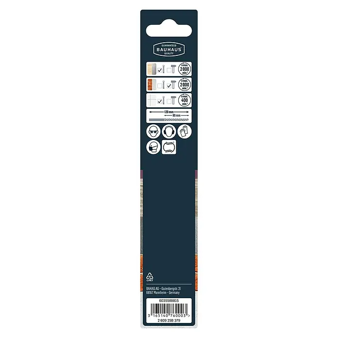Craftomat Universalbohrer - 1 Stk., Durchmesser Bohrer: 8 mm - Produktverpackung mit Informationen zu Materialien, Sicherheitsvorkehrungen und Leistungsdaten des Bohrers.