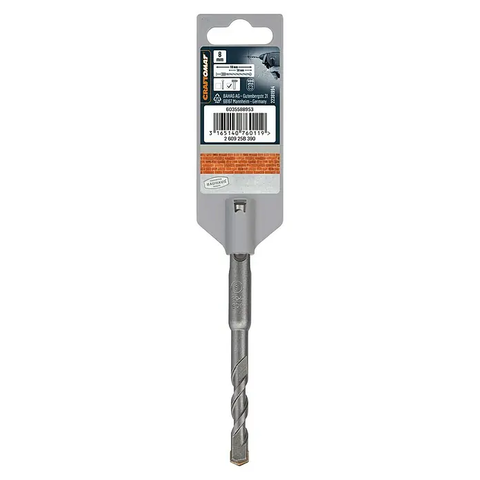 Craftomat SDS-Plus Betonbohrer - Länge: 110 mm, Durchmesser Bohrer: 8 mm - Aufnahme einer Craftomat 8 mm Mauerbohrer-Packung, ideal zum Bohren in Mauerwerk, Beton und Stein.