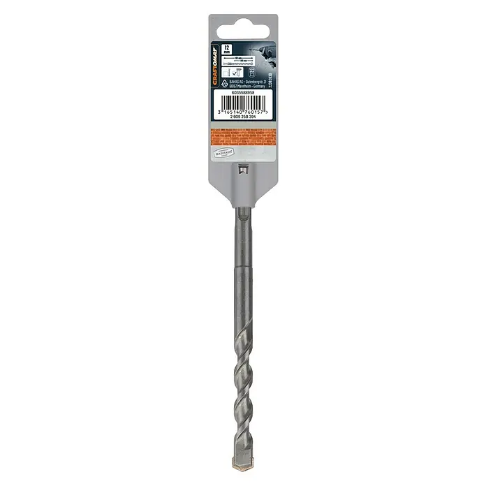 Craftomat SDS-Plus Betonbohrer - Länge: 160 mm, Durchmesser Bohrer: 12 mm - Eine Nahaufnahme eines 12-mm-Craftomat-Bohrers für den Einsatz mit einer Bohrmaschine, ideal zum Bohren von Löchern in Mauerwerk.