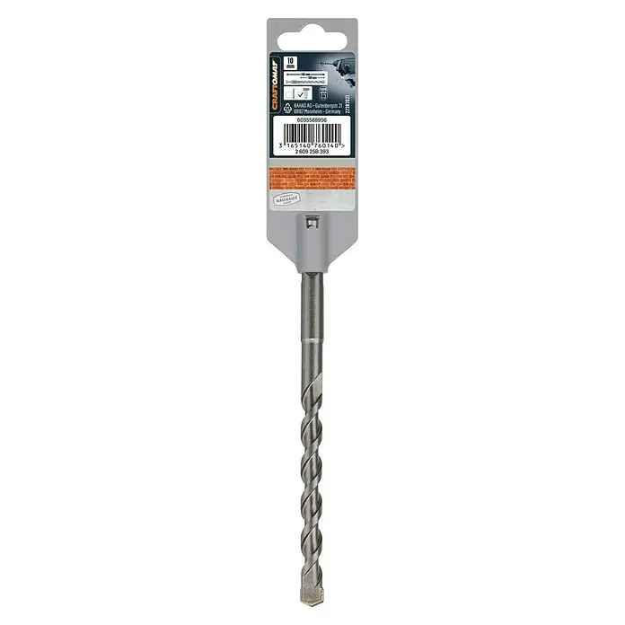 Craftomat SDS-Plus Betonbohrer - Länge: 160 mm, Durchmesser Bohrer: 10 mm - Nahaufnahme eines Bohrers der Marke Craftomat mit einer Größe von 10 mm, ideal zum Bohren von Löchern in Mauerwerk.
