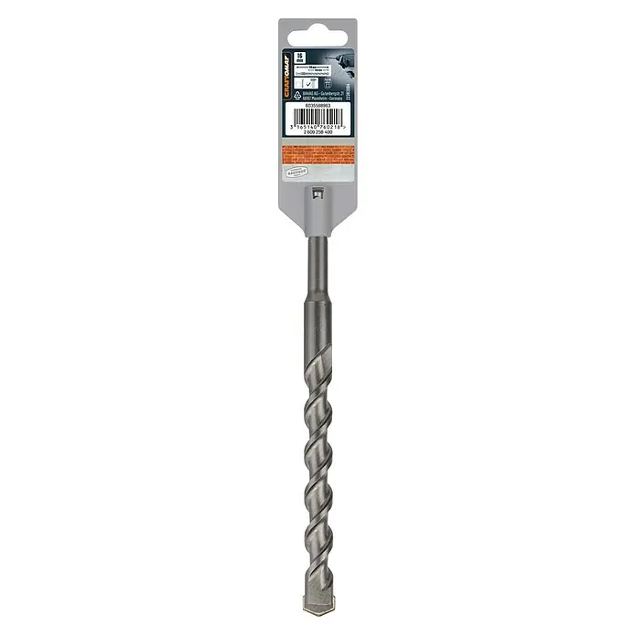 Craftomat SDS-Plus Betonbohrer - Länge: 210 mm, Durchmesser Bohrer: 16 mm - Nahaufnahme eines Betonbohrers der Marke BAUHAUS mit einer Größe von 16 mm, ideal zum Bohren in harten Materialien wie Beton und Stein.