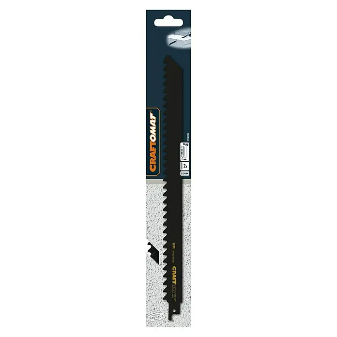 Craftomat Säbelsägeblatt S 1241 HM - Baustoffe, 2 -tlg., Zahnabstand: 8,5 mm - Das Bild zeigt eine Stichsäge von Craftomat, ideal für den präzisen Schnitt verschiedener Materialien. Die Säge zeichnet sich durch Langlebigkeit aus.