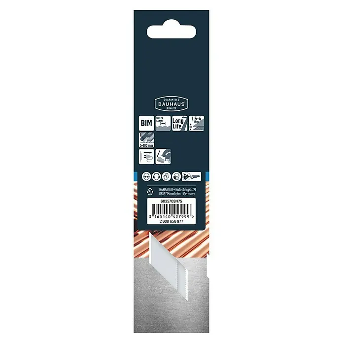 Craftomat Säbelsägeblatt S 922 EF - Zahnabstand: 1,4 mm - Produktverpackung der BAUHAUS Qualitätssägeblätter mit Qualitätsgarantie, langer Lebensdauer und EAN-Code.