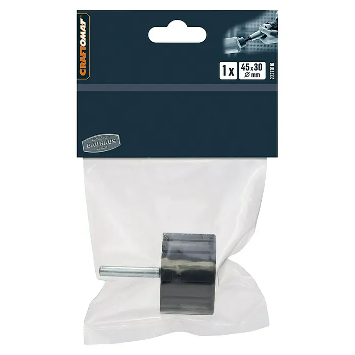 Craftomat Lochsägen-Adapter - Durchmesser: 45 mm - Das Bild zeigt eine Schleifhülse von Craftomat in einer Verpackung, ideal für Schleifarbeiten mit einem Durchmesser von 45 x 30 mm.