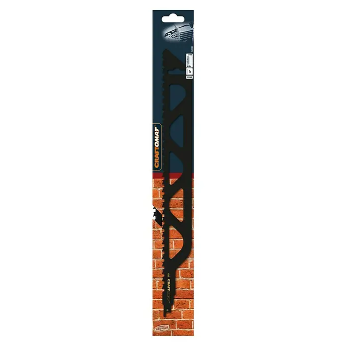 Craftomat Säbelsägeblatt S 2243 HM - Baustoffe, Zahnabstand: 12,7 mm - Hier ist eine Stichsäge von CRAFTOMAT für Stein, ideal für präzise Schnitte in Mauerwerk und ähnlichen Materialien. Das Werkzeug ist robust und langlebig.
