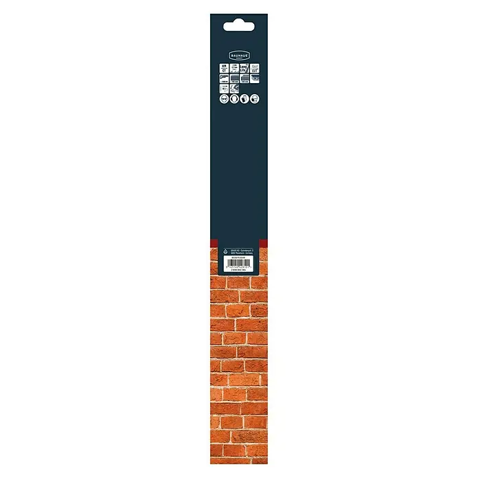 Craftomat Säbelsägeblatt S 2243 HM - Baustoffe, Zahnabstand: 12,7 mm - Verpackung eines BAUHAUS-Produkts mit Produktinformationen und Barcode vor einem Backsteinhintergrund.