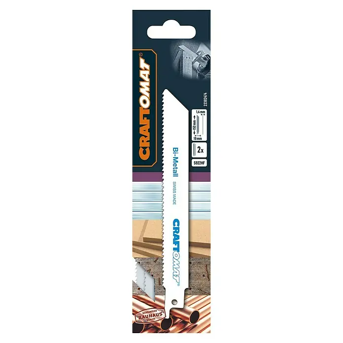 Craftomat Säbelsägeblatt S 922 HF - Holz/Metall/Kunststoff, 2 -tlg., Zahnabstand: 2,5 mm - Abbildung eines Craftomat Bi-Metall Säbelsägeblatts, S922HF, 2er-Pack. Ideal für Metall, Holz und Kunststoff. Bauhaus Qualitätsgarantie.