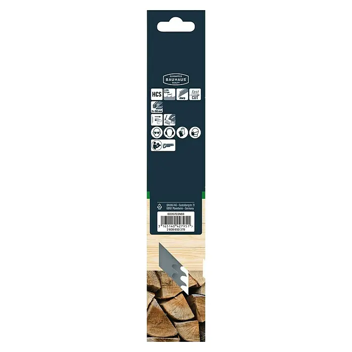 Craftomat Säbelsägeblatt S 1542 K - Brennholz, 2 -tlg., Zahnabstand: 8,5 mm - BAUHAUS Säbelsägeblatt: HCS, scharf, schneller Schnitt für Holz von 15-190mm. Sicherheitshinweise beachten.