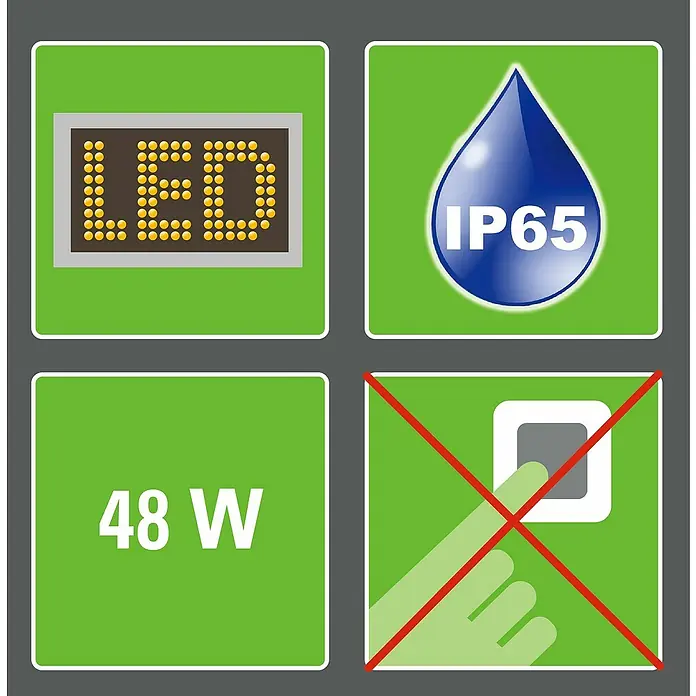Voltolux LED-Feuchtraumlichtleiste mit Sensor - L x B x H: 120 x 9,2 x 6 cm, Lichtfarbe: Neutralweiß, 48 W, IP65 - LED-Anzeige, IP65-Wasserdichtigkeit, 48 W Leistungsaufnahme und Warnung vor Berührung.
