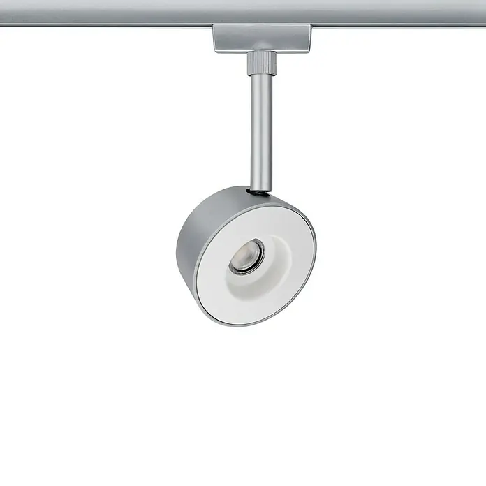 Paulmann URail LED-Spot Pellet - 4 W, Lichtfarbe: Warmweiß - Silberne LED-Schienenleuchte mit modernem Design, ideal für stilvolle Beleuchtungslösungen im Innenbereich.