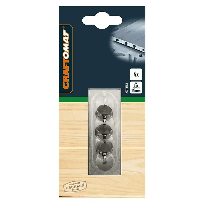 Craftomat Dübelsetzer - Durchmesser: 10 mm, 4 -tlg. - Ein 4er-Pack CRAFTOMAT Möbelverbinder, 10 mm Durchmesser, verpackt in einer transparenten Blisterverpackung.