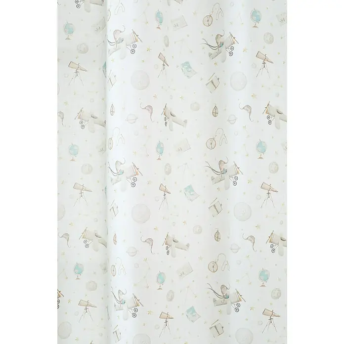 Cortina con ollaos Aviador - An x Al: 140 x 260 cm, Beige, Poliéster - La imagen muestra un primer plano de papel de regalo con un diseño lúdico con motivos espaciales y de viajes, ideal para envolver regalos.