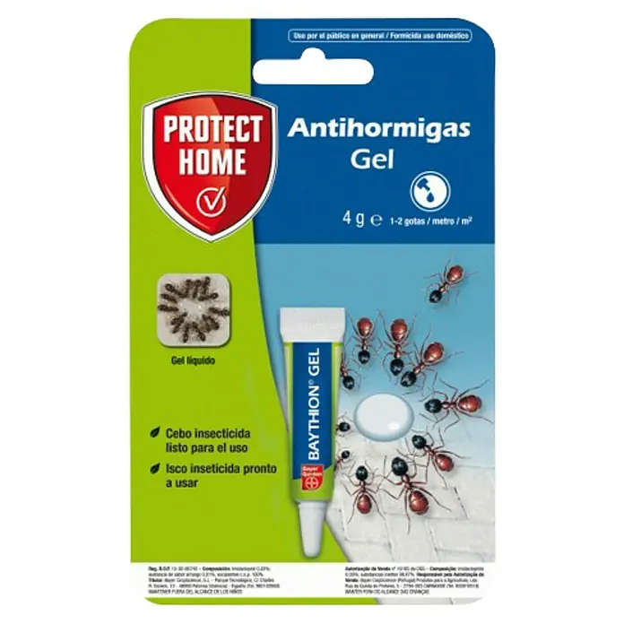 Cebo anti-hormigas Gel Protect Home - 1 ud., 4 g - Imagen de un envase de gel anti hormigas Protect Home. El gel está listo para usar y es fácil de aplicar, diseñado para combatir las infestaciones de hormigas.