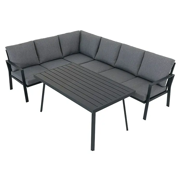 Conjunto de muebles Freya - 3 pzs., Aluminio, Antracita - Juego de sala de estar para exterior gris con mesa para momentos de relax al aire libre. Diseño elegante para terraza y jardín.