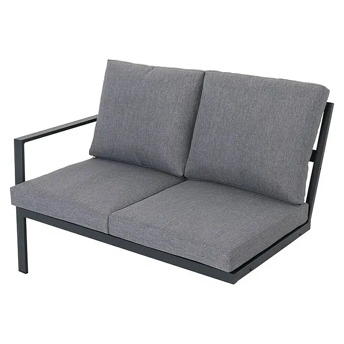 Conjunto de muebles Freya - 3 pzs., Aluminio, Antracita - Imagen de un moderno sillón de salón con tapicería gris y estructura metálica minimalista y oscura. Perfecto para relajarse al aire libre con estilo.