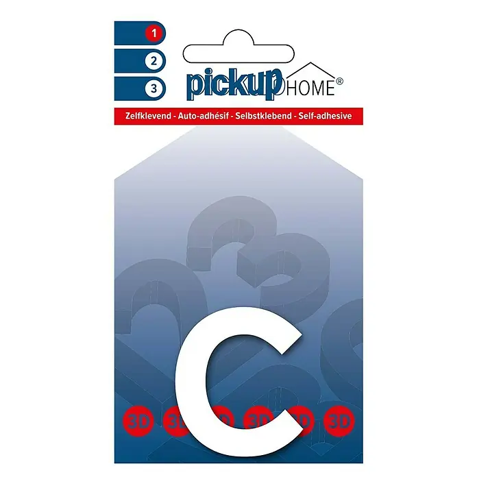 Pickup 3D Home Hausnummer Rio - Motiv: c, Höhe: 6 cm, Weiß, Kunststoff, Selbstklebend - Selbstklebender 3D-Buchstabe "C" von Pickup Home für individuelle Beschriftungen und Dekorationen im Innenbereich.