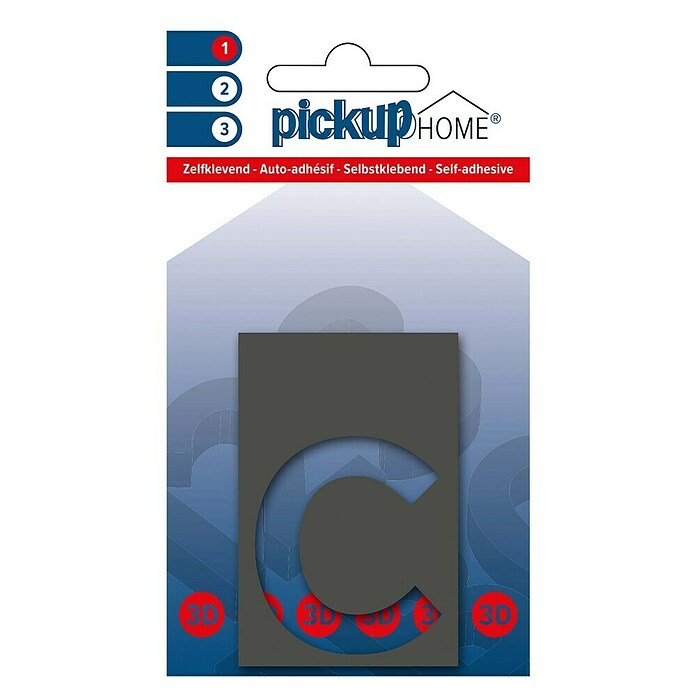 Pickup 3D Home Huisnummer (Hoogte: 6 cm, Motief: c, Grijs, Kunststof, Zelfklevend)