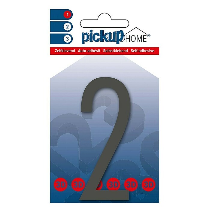 Pickup 3D Home Huisnummer (Hoogte: 9 cm, Motief: 2, Grijs, Kunststof, Zelfklevend)