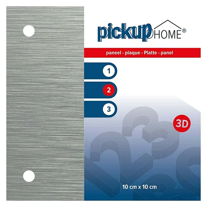 Pickup 3D Home Schild - L x B: 10 x 10 cm, Aluminiumfarben - pickupHOME 3D-Paneel, 10x10 cm, mit gebürsteter Metalloptik und Montageanleitung für einfache Installation. Ideal für moderne Akzente.