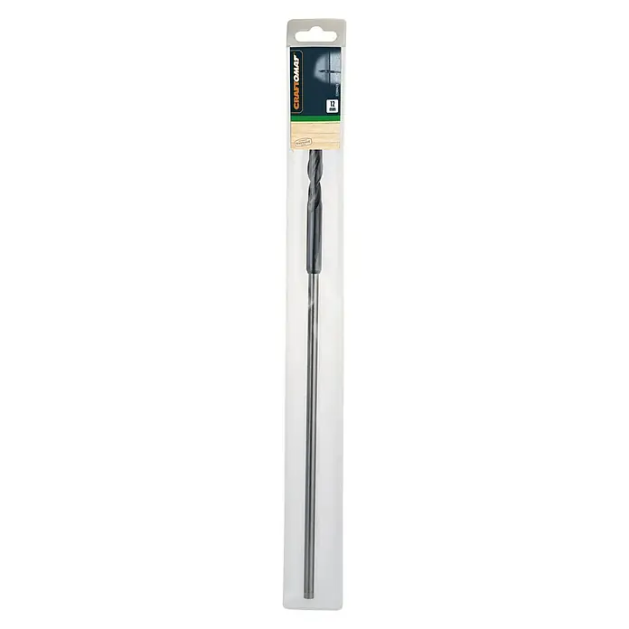 Craftomat Holzbohrer - Durchmesser Bohrer: 12 mm, Länge: 400 mm - Nahaufnahme einer verpackten 12-mm-Craftomat-Holzbohrers, der sich ideal zum Bohren von präzisen Löchern in Holz eignet.