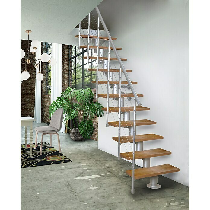 Atrium Mittelholmtreppe Dixi (Farbton Metall: RAL 9006, Breite: 70 cm, Buche, Gerade, Geschosshöhe: 222 cm - 300 cm) | BAUHAUS