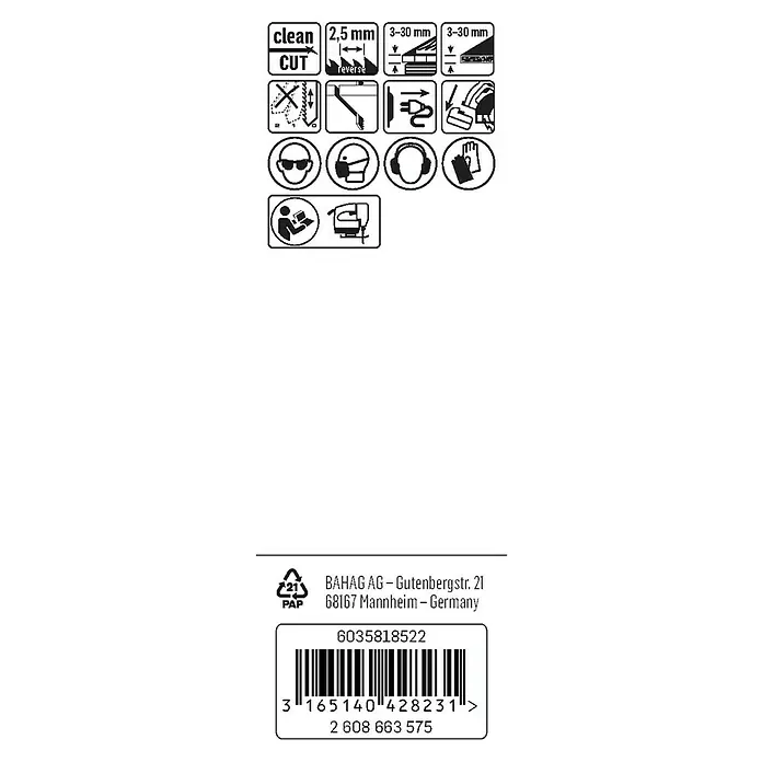 Craftomat Hoja de sierra de calar T 101 BR - Madera blanda / tablero de fibra, 2 pzs., Vástago en T - Embalaje del producto con iconos de seguridad y uso, símbolo de reciclaje y código de barras para fácil identificación.