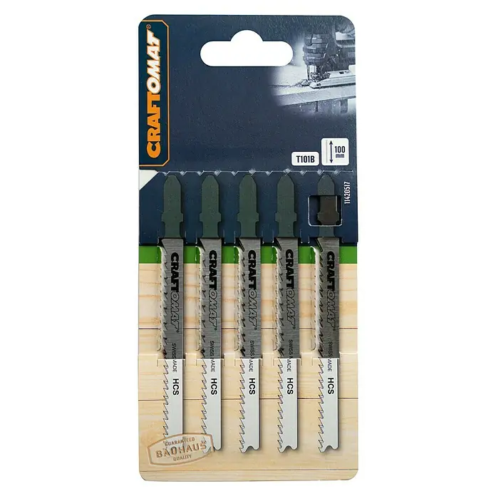 Craftomat Stichsägeblatt T 101 B - Weichholz/Kunststoffe, 5 -tlg., T-Schaft - Packung Craftomat T101B Stichsägeblätter, ideal zum Schneiden von Holz. Hochwertige, langlebige Sägeblätter für präzise Schnitte.