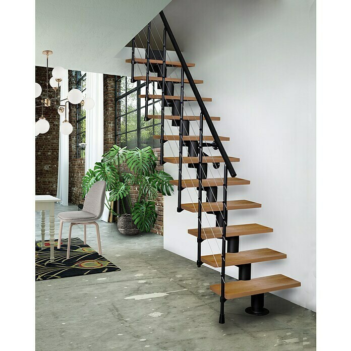 Atrium Mittelholmtreppe Dixi (Farbton Metall: RAL 9005, Breite: 70 cm, Buche, Gerade, Geschosshöhe: 222 cm - 300 cm) | BAUHAUS