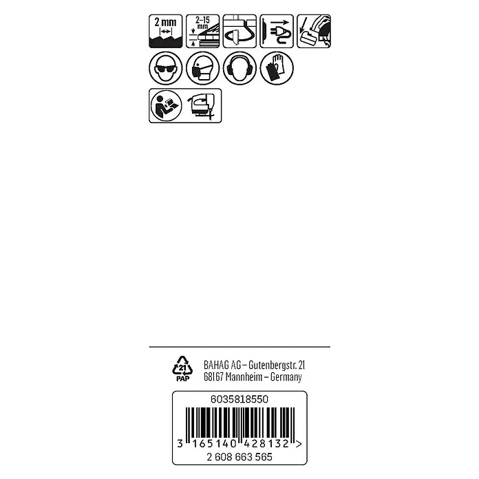 Craftomat Hoja de sierra de calar T 119 BO - Tableros de fibra, 5 pzs., Vástago en T - Precauciones de seguridad y detalles del producto en la etiqueta.