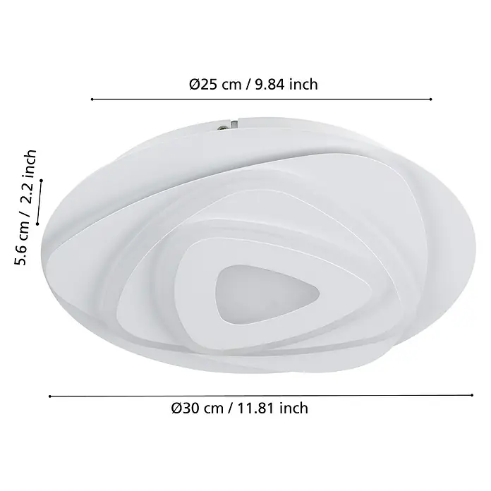 Eglo LED-Deckenleuchte rund PALAGIANO - 14,7 W, Ø x H: 30 x 5,5 cm, Weiß, Neutralweiß, 2.100 lm - Abmessungen der weißen LED-Deckenleuchte: Ø25 cm, Höhe 5,6 cm. Ideal für moderne Innenräume, bietet helles, energieeffizientes Licht.