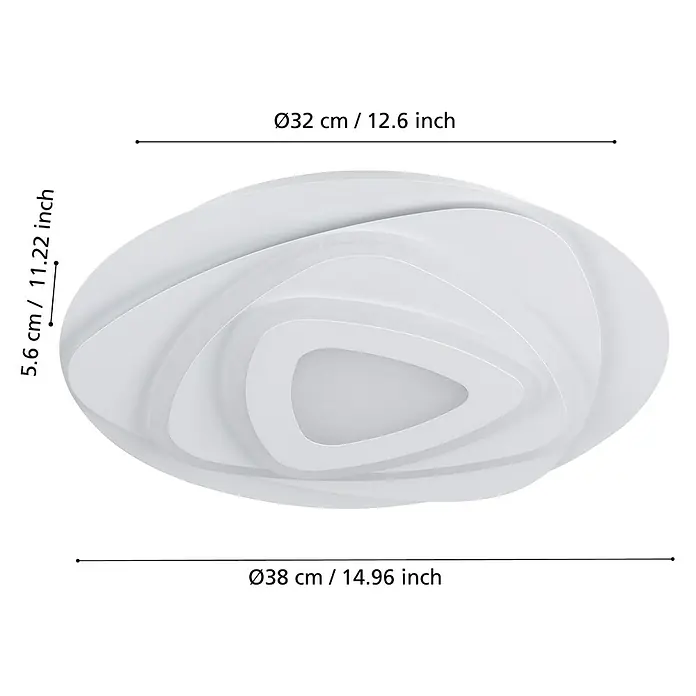 Eglo LED-Deckenleuchte rund PALAGIANO - 21 W, Ø x H: 38 x 5,5 cm, Weiß, Neutralweiß, 3.100 lm - Nahaufnahme der runden, weißen LED-Deckenleuchte mit den Maßen Ø38 cm x 5,6 cm für eine stilvolle Beleuchtung.