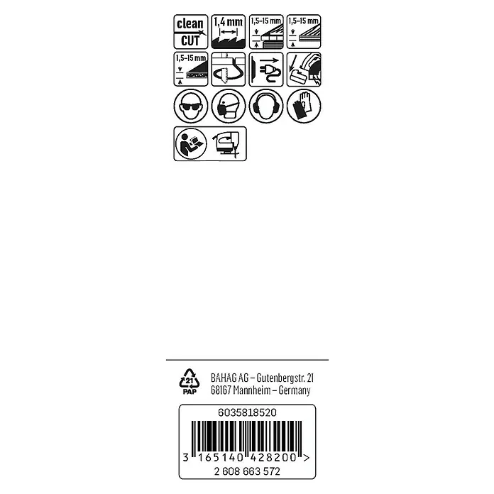 Craftomat Hoja de sierra de calar T 101 AO - Madera blanda / madera contrachapada, 2 pzs., Vástago en T - Símbolos de seguridad y uso de una herramienta, incluyendo calidad de corte y grosor del material.