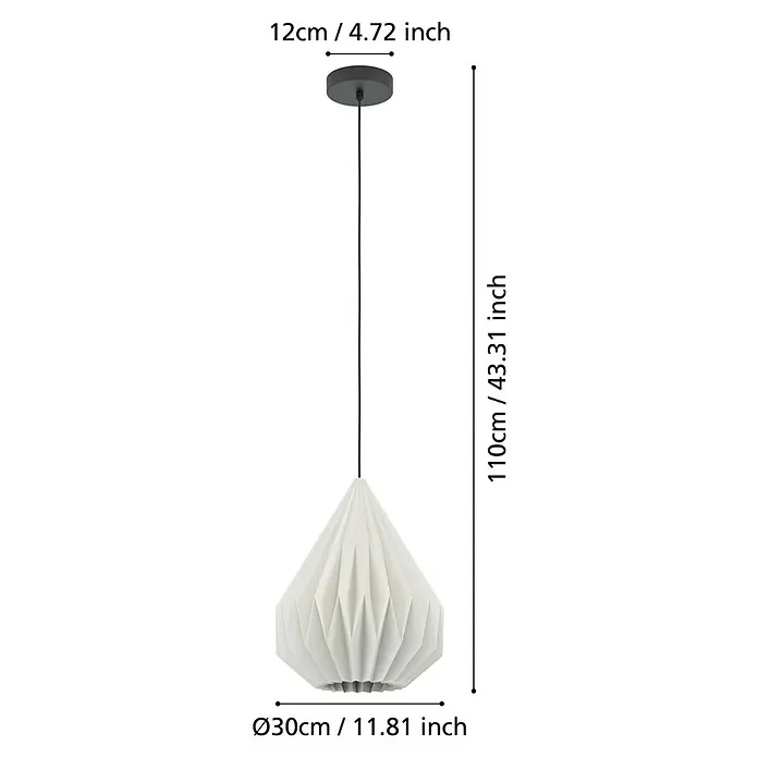 Eglo Pendelleuchte rund MINTING - 25 W, Ø x H: 31 x 110 cm, Schwarz, E27 - Hängelampe mit weißem Schirm, Maße 110x30x12 cm, für eine stimmungsvolle Beleuchtung.
