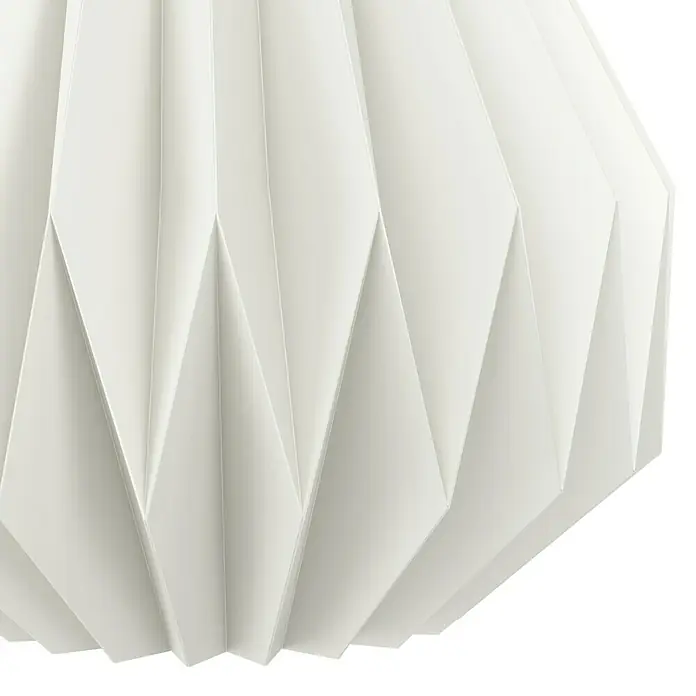 Eglo Pendelleuchte rund MINTING - 25 W, Ø x H: 31 x 110 cm, Schwarz, E27 - Nahaufnahme einer eleganten, weißen Papier-Pendelleuchte mit einem komplexen, gefalteten Design, das jedem Raum einen Hauch von minimalistischer Eleganz verleiht.