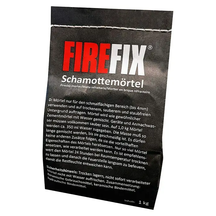 Bertrams Schamottemörtel - 1 kg - Bild einer Packung Firefix Schamottemörtel, einem feuerfesten Mörtel für den Innen- und Aussenbereich.