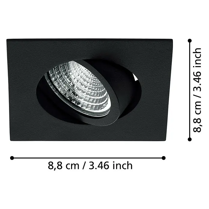 Eglo LED-Einbauleuchte SALICETO - 6 W, Warmweiß, 8,8 x 8,8 x 4,2 cm - Quadratischer, schwarzer LED-Einbaustrahler mit abgewinkelter Lichtquelle und den Maßen 8,8 cm x 8,8 cm.