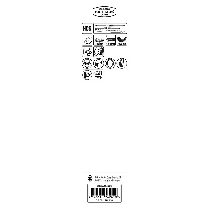 Craftomat Hoja metálica dentada T 313 AW - Cartón / alfombra, 3 pzs., Vástago en T - Imagen que muestra los detalles del producto, incluyendo dimensiones, material y normas de seguridad.