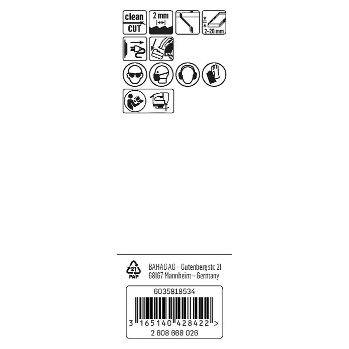 Craftomat Hoja de sierra de calar T 101 A - Plexiglás®, 2 pzs., Vástago en T - Info hoja de sierra caladora: Corte limpio, hendidura 2 mm, profundidad corte 2-20 mm, usar protección, leer manual.