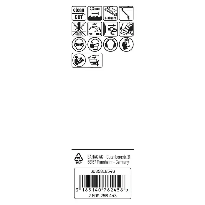 Craftomat Hoja metálica dentada T 102 H - PVC / PA, 3 pzs., Vástago en T - Detalles del producto: Corte limpio, 2,3 mm, 3-30 mm. Control de precisión, velocidad variable. Use gafas de seguridad, máscara, auriculares y guantes. Lea las instrucciones.