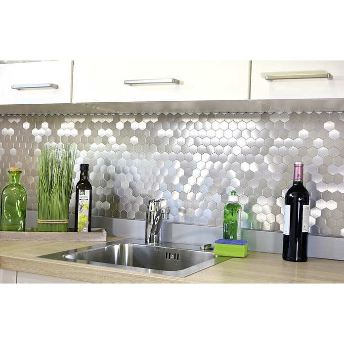 Selbstklebemosaik Hexagon SAM 4MMHX (28 x 29 cm, Metall, Silber)