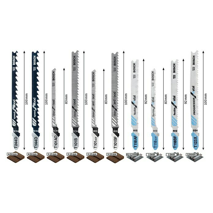 Bosch Professional Stichsägeblatt-Set Robustline (Holz/Metall/Kunststoff, 10-tlg., T-Schaft)