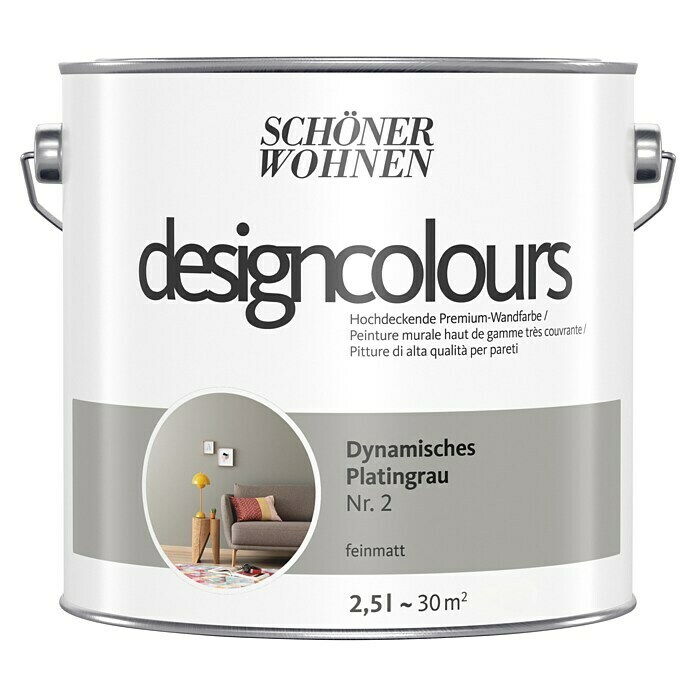 Schöner Wohnen Designcolours Pittura murale Grigio platino dinamico  (Grigio, 2.5 l, opaco)