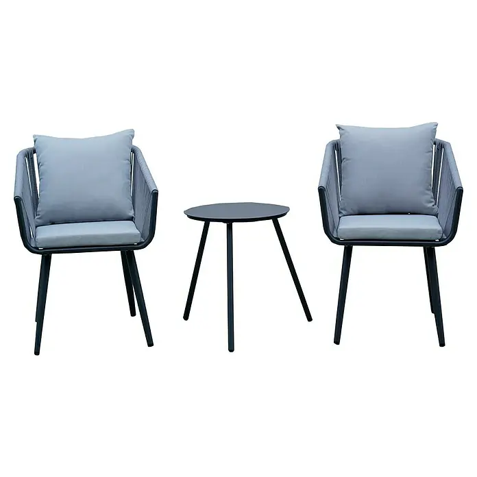 Sunfun Conjunto de muebles Clarissa - 3 pzs., Aluminio/Cuerda sintética, Antracita/gris - Elegante juego de exterior con dos sillones con cojines grises y una mesa redonda, perfecto para relajarse al aire libre.