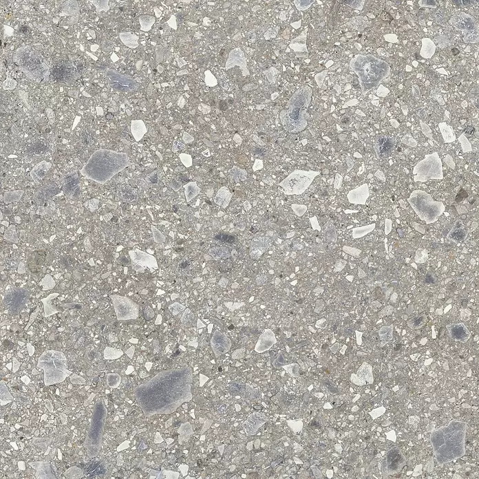 Feinsteinzeugfliese Terrazzo Ceppo119,7 x 119,7 cm, Silber, Glänzend