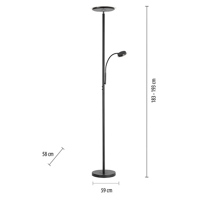Paul Neuhaus LED-Stehleuchte Hans - 31,5 W, Höhe: 193 cm, Schwarz, Warmweiß - Eine moderne Stehlampe in Schwarz mit einem Lesearm und einem runden Fuß. Die Lampe ist höhenverstellbar.